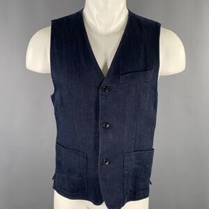 ALEX MILL Size M Navy Herringbone Linen Waistcoat Vest